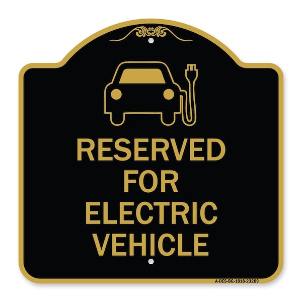 Signmission Reserved for Electric Vehicle W/ Graphic, Black & Gold Aluminum Sign, 18" x 18", BG-1818-23209 A-DES-BG-1818-23209 - main